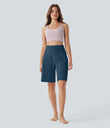 SoftlyZero™ Airy High Waisted Pockets Cool Touch Yoga Bermuda Shorts - Majolica Blue