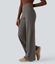 DayStretch High Waisted Tummy Control Wide Leg Baggy Yoga Pants with Pockets - Deep Red Grey