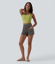 Halara Flex™ High Waisted Tummy Control Curved Hem Skinny Denim Casual Shorts with Pockets - Poppy Seed Denim
