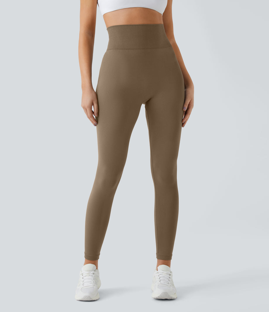 OneForm Seamless Flow High Waisted Ruched Plain Leggings - Chestnut Brown