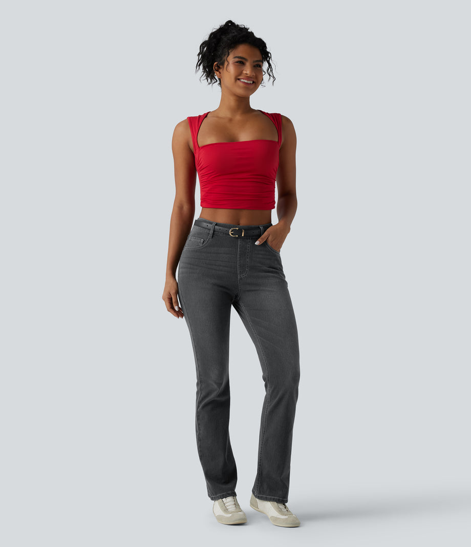 Halara Flex™ High Waisted Pockets Washed Casual Bootcut Jeans - Iron Gate Denim