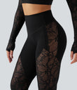 Halara UltraSculpt™ High Waisted Tummy Control Contrast Lace Yoga Flare Leggings with Pocket - Black
