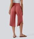 Breezeful™ High Waisted Tummy Control Hem Quick Dry Capri Pants with Pockets - Kapok Red