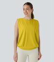 Round Neck Ruched Cool Touch Yoga Tank Top-UPF50+ - Mango Mint
