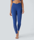 SoftlyZero™ High Waisted Crossover Contrast Lace Pocket Yoga Leggings-UPF50+ - Beaucoup Blue