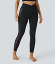 SoftlyZero™ High Waisted Crossover Contrast Lace Pocket Yoga Leggings-UPF50+ - Black
