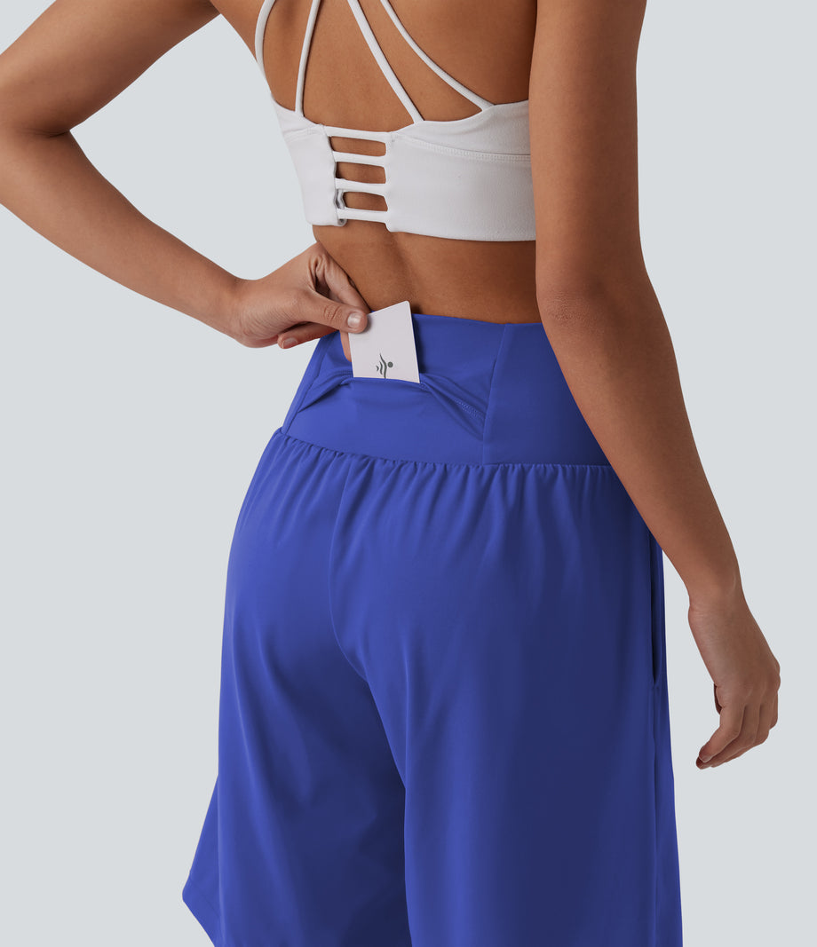 SoftlyZero™ Airy Super High Waisted 2-in-1 Cool Touch Yoga Shorts 9" with Pockets - Aster Blue