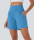 SoftlyZero™ Airy Super High Waisted 2-in-1 Cool Touch Yoga Shorts 7" with Pockets - Bonnie Blue