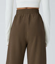 High Waisted Pocket Straight Leg Baggy Mop Corduroy Casual Pants - Dark Earthy Brown