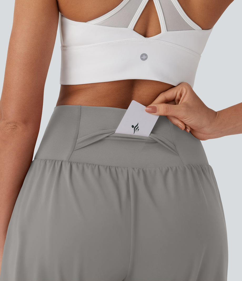 SoftlyZero™ Airy Super High Waisted 2-in-1 Cool Touch Yoga Shorts 7" with Pockets - Steeple Gray