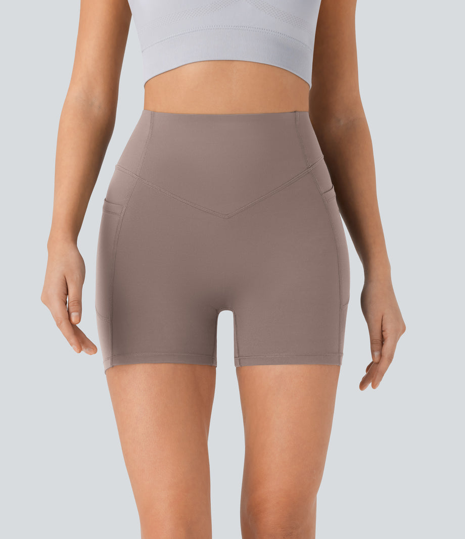 Halara UltraSculpt™ High Waisted Scrunch Butt Lifting Tummy Control Pocket Shaping Workout Biker Shorts 5'' - Dawn Brown