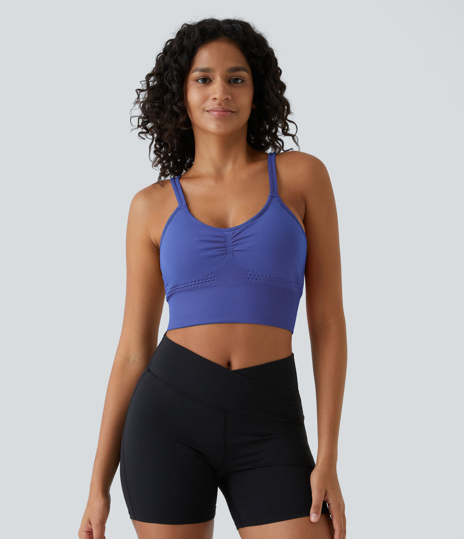 OneForm Seamless Flow Low Support Ruched Double Straps Sports Bra A-D Cups - Amparo Blue