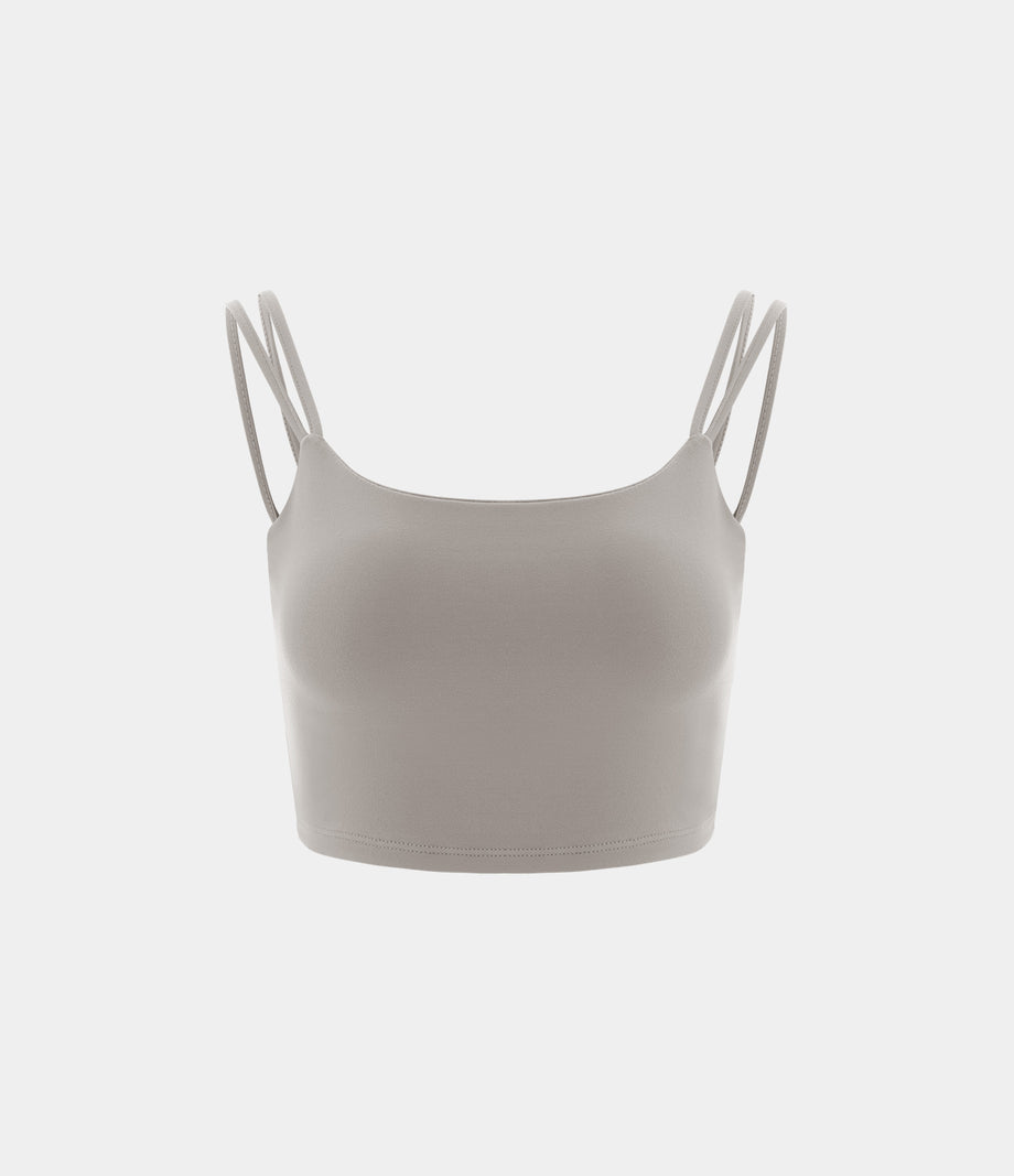 Double Straps Cropped Yoga Tank Top - Ghost Gray
