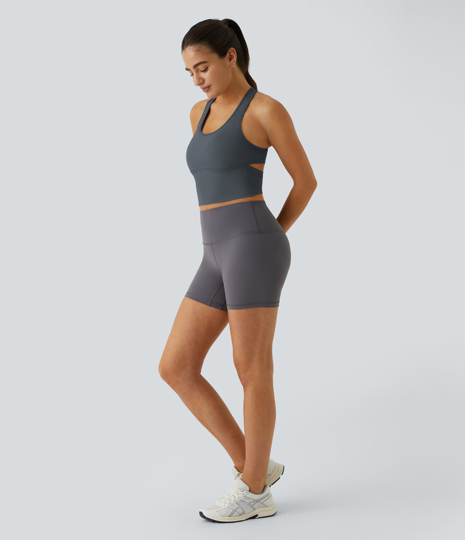 SoftlyZero™ Plush U Neck Racerback Cut Out Cropped Yoga Tank Top - Turbulence
