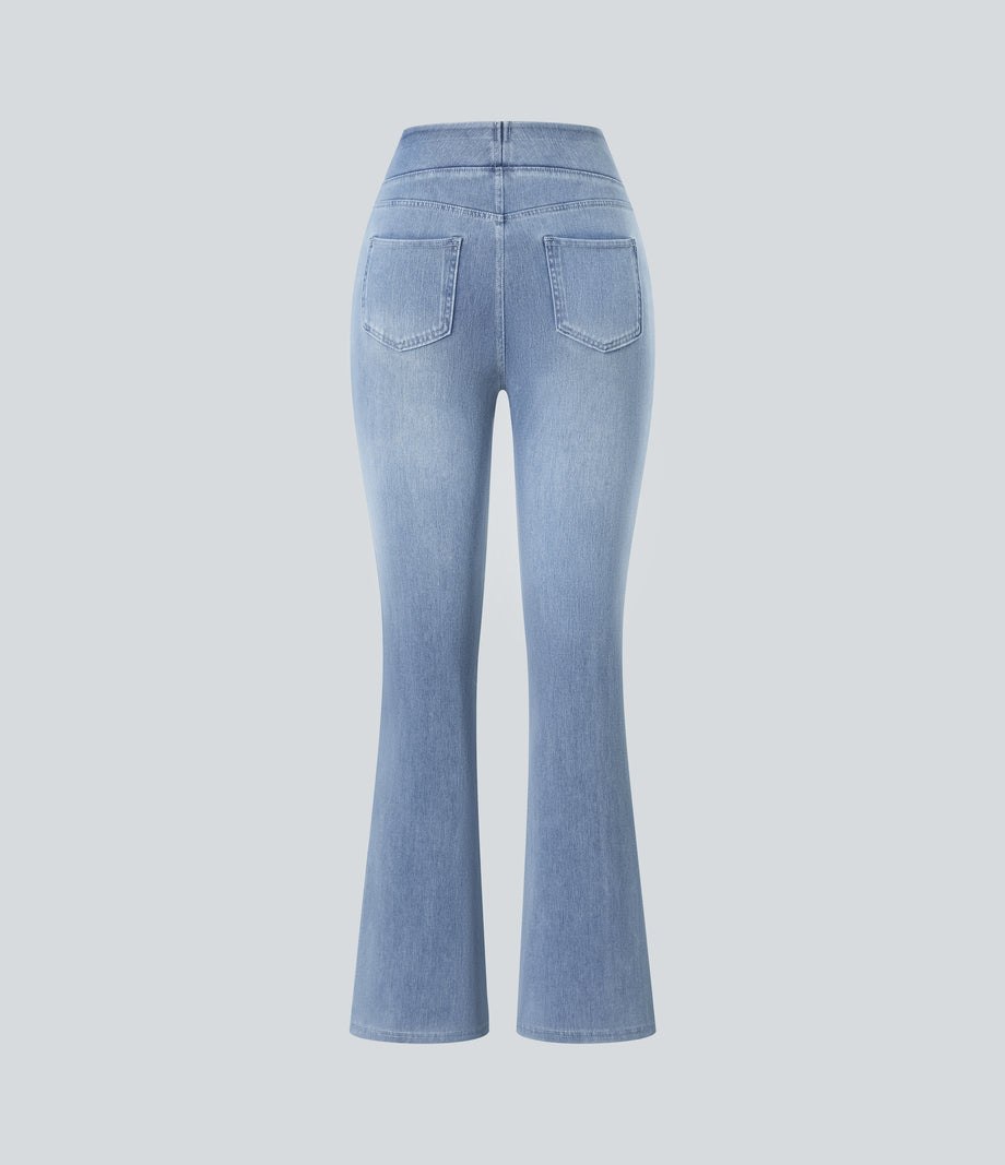Halara Flex™ High Waisted Pockets Washed Casual Bootcut Jeans - Gray Blue Denim