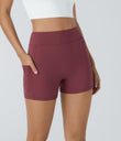 SoftlyZero™ Airy High Waisted Pocket Plain Cool Touch Yoga Shorts 3.5"-UPF50+ - Cordovan