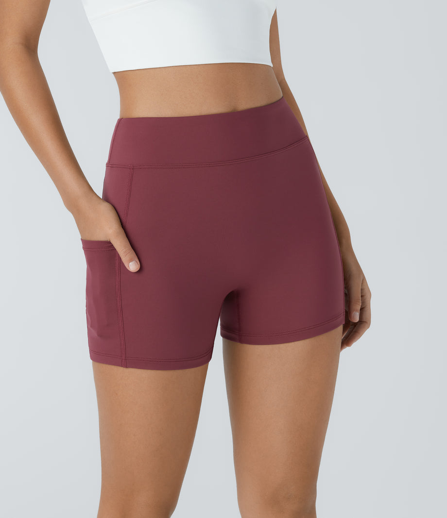 SoftlyZero™ Airy High Waisted Pocket Plain Cool Touch Yoga Shorts 3.5"-UPF50+ - Cordovan