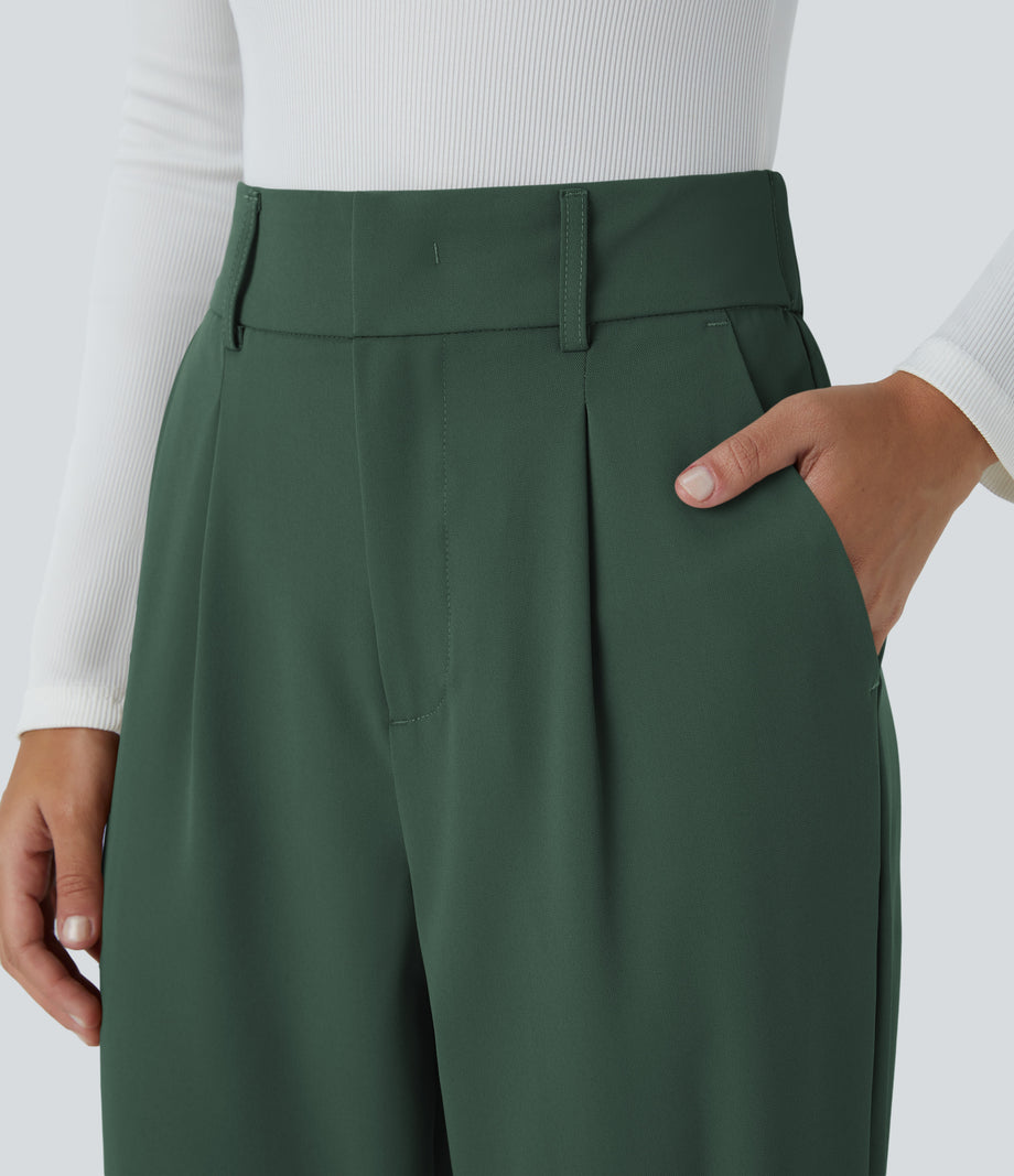 Halara Flex™ High Waisted Pocket Solid Work Tapered Pants - Dark Green
