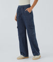 Halara Flex™ Mid Rise Pockets Straight Leg Casual Cargo Jeans - Washed Denim Navy Blue