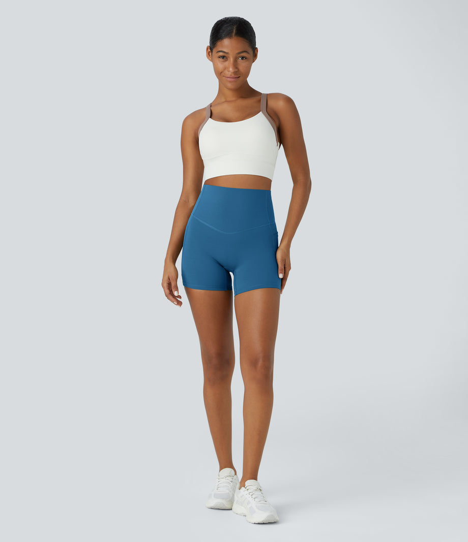 Halara UltraSculpt™ High Waisted Tummy Control Side Pocket Shaping Training Biker Shorts 5'' - Vallarta Blue