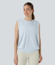 Round Neck Ruched Cool Touch Yoga Tank Top-UPF50+ - Illusion Blue