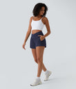 Breezeful™ High Waisted Crossover Pocket 2-in-1 Quick Dry Yoga Shorts 4" - Patriot Blue