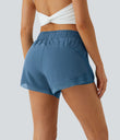 Mid Rise Drawstring Contrast Mesh 2-in-1 Flowy Running Shorts 3'' - Blue Heaven