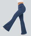 Halara Flex™ High Waisted Crossover Pocket Cool Touch Washed Casual Jeans - Light Cyan Denim