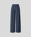 High Waisted Pocket Wide Leg Flowy Solid Palazzo Casual Linen-Feel Pants - Deep Secluded Blue