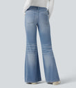 Halara Flex™ Low Rise Flare Washed Casual Jeans with Pockets - Powder Blue Denim