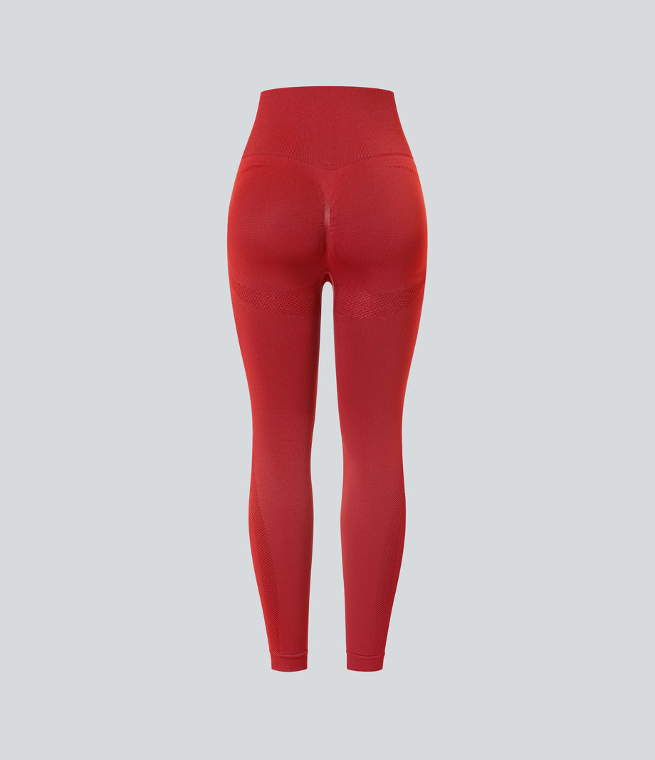 OneForm Seamless Flow High Waisted Ruched 7/8 Yoga Leggings - Salsa