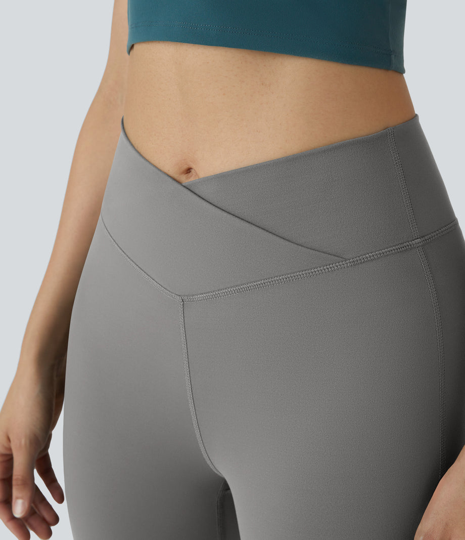 DayStretch High Waisted Crossover Flare Yoga Leggings - Silent Storm