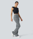 High Waisted Side Flap Pocket Flare Casual Cargo Pants - Brick Gray