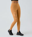 DayStretch High Waisted Crossover Contrast Mesh Decorative Buckle Yoga Leggings - Buckskin