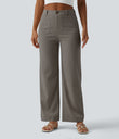 High Waisted Straight Leg Casual Linen-Feel Pants with Pockets - River Stone