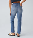 Halara Flex™ High Waisted Pockets Straight Leg Washed Casual Jeans - Sea Blue Denim