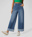 Halara Flex™ High Waisted Pockets Rolled Hem Wide Leg Washed Casual Jeans - Blue Spruce Denim