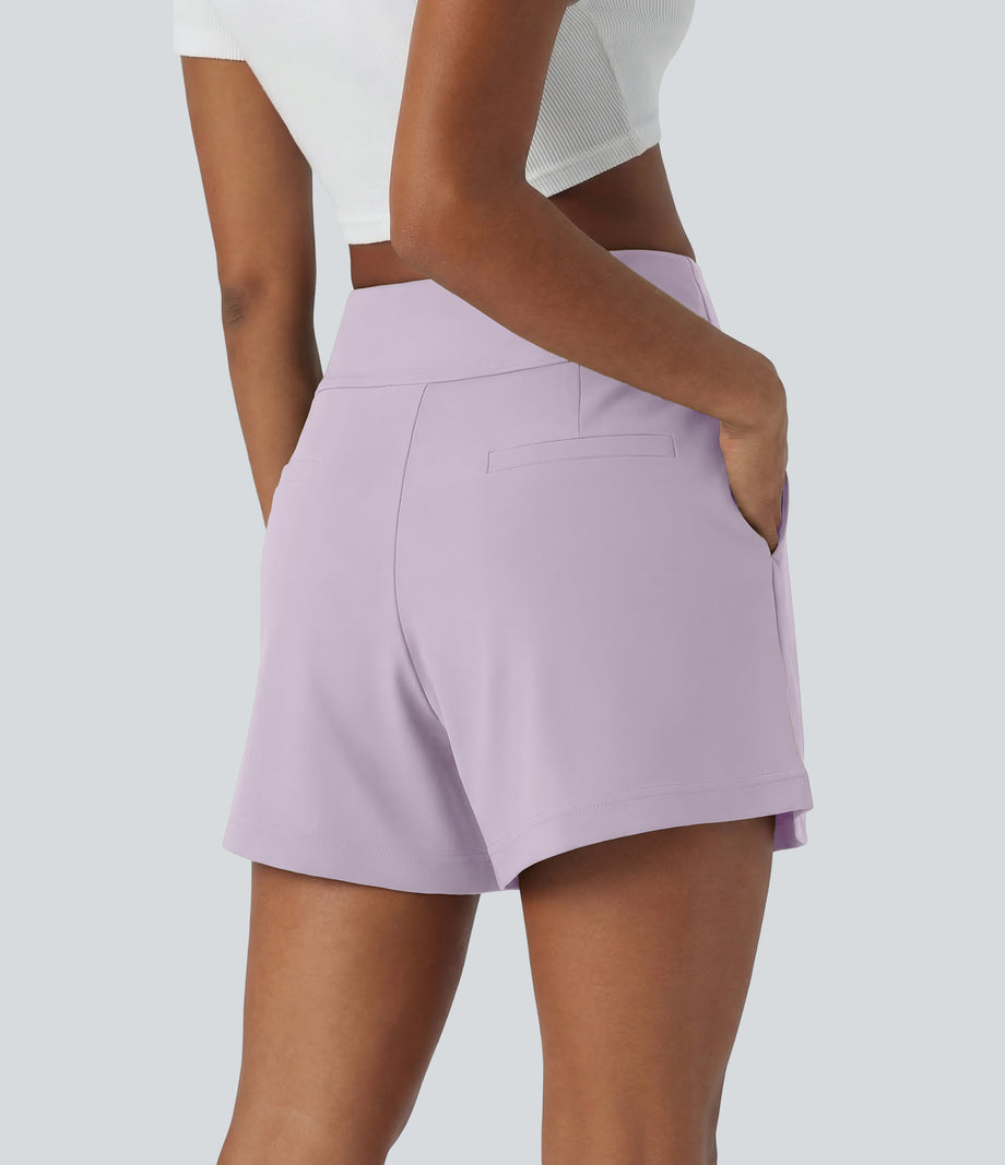 DayStretch High Waisted Work Baggy Shorts 4'' with Pockets - Orchid Hush