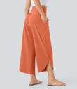 Breezeful™ High Waisted Tummy Control Split Hem Quick Dry Resort Pants with Pockets - Flamingo