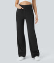 DayStretch High Waisted Pockets Straight Leg Casual Pants - Black