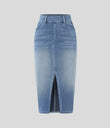 Halara Flex™ High Waisted Pockets Bodycon Washed Denim Casual Midi Skirt - Frost Blue Denim
