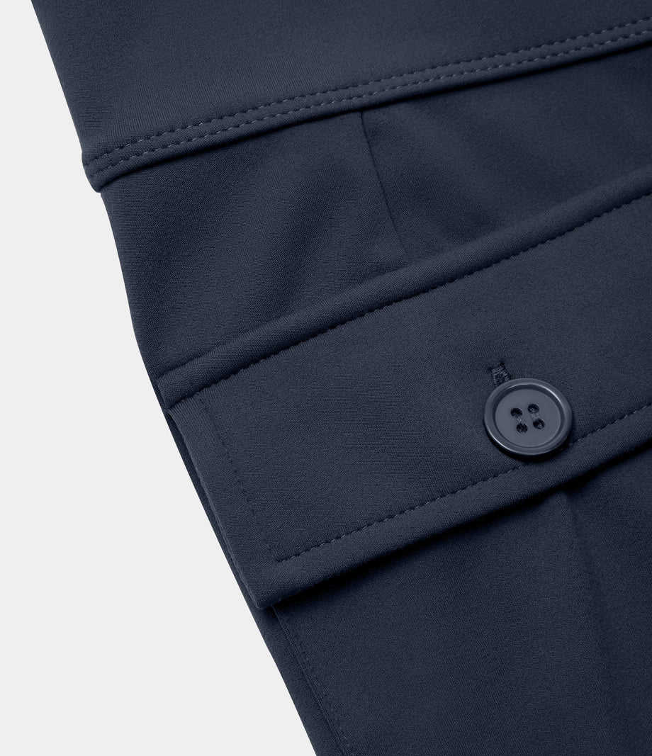 High Waisted Side Flap Pocket Flare Casual Cargo Pants - Midnight Blue