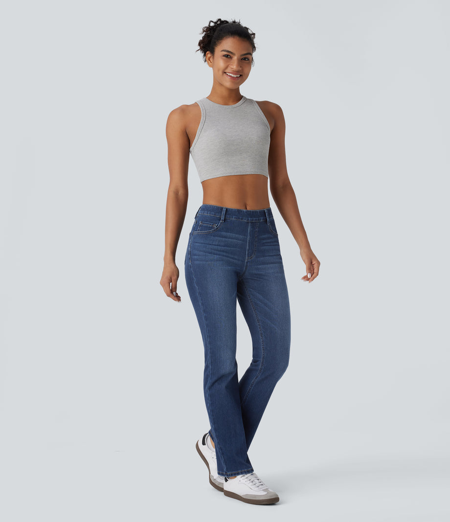 Halara Flex™ High Waisted Pockets Washed Casual Bootcut Jeans - Paint Blue Denim
