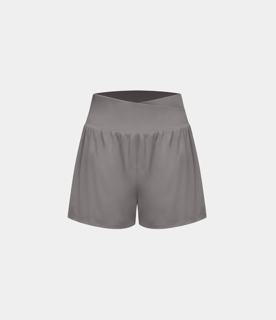 High Waisted Crossover Pocket 2-in-1 Casual Shorts - Steeple Gray