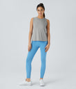 Cut Out Crossover Hem Solid Yoga Tank Top - Mist Grey
