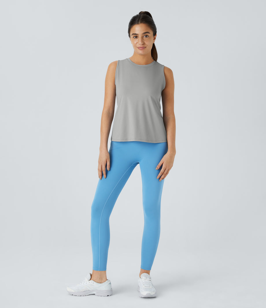 Cut Out Crossover Hem Solid Yoga Tank Top - Mist Grey