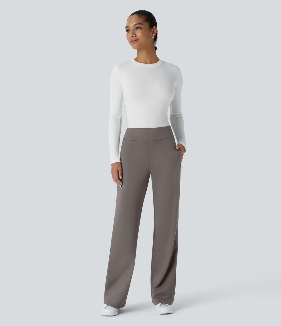 Halara Flex™ DayStretch Mid Rise Side Zipper Pocket Work Flare Pants - Deep Red Grey