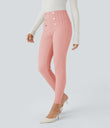 High Waisted Tummy Control Decorative Back Zipper Pockets Herringbone Work Leggings - Coral Cloud