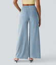 Halara Flex™ High Waisted Pockets Wide Leg Loose Work Jeans - Denim Cyan Blue