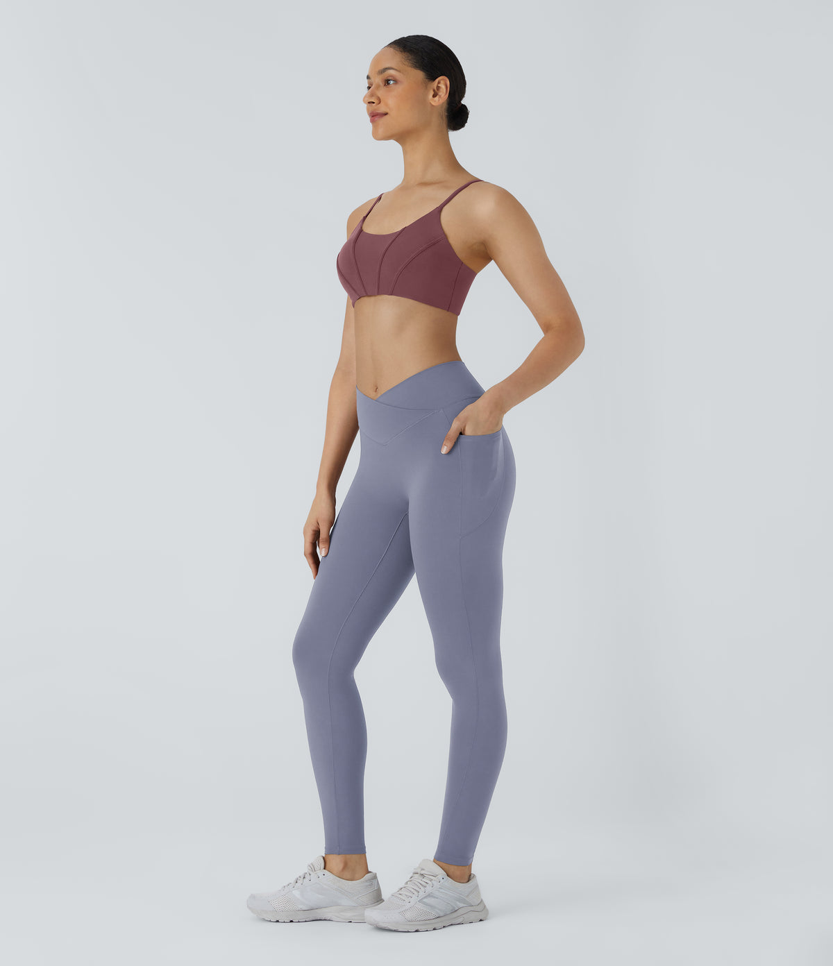 Patitoff™ 2.0 Pet Hair Resistant High Waisted Crossover Side Pocket Yoga Leggings - Smoke Purple Blue